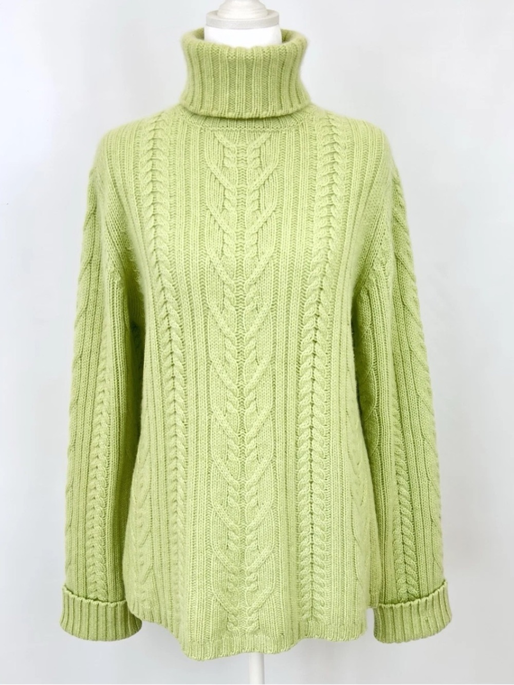Mariele Waithe 100% Cashmere Chunky Cable Knit Turtleneck Sweater L